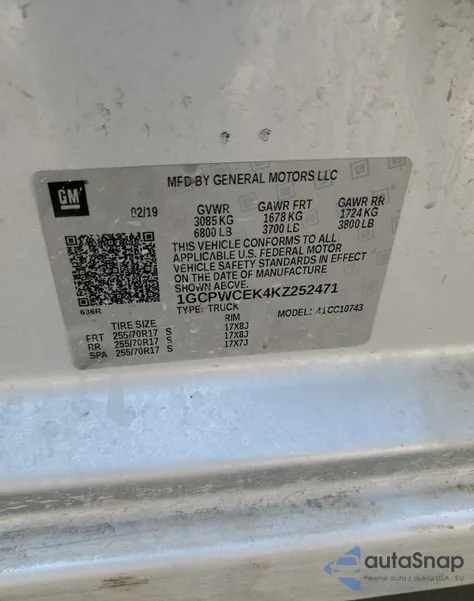 2019 Chevrolet Silverado C1500 Lt from USA, damaged, VIN 1GCPWCEK4KZ252471